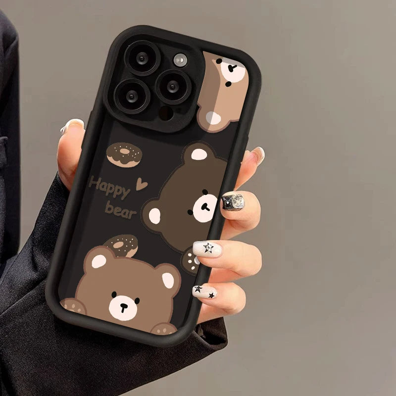 Cute Bear Phone Case For iPhone 13 Cases Iphone 11 15 Pro Max 16 14 12 XR XS X 7 8 Plus SE 15promax Soft Silicon Fundas Covers