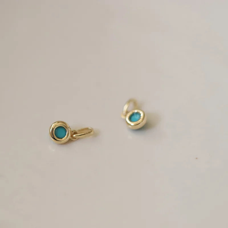 Retro 925 Sterling Silver 14k Gold Plated Necklace for Women Blue Turquoise Mini Geometric Round Pendant Clavicle Chain