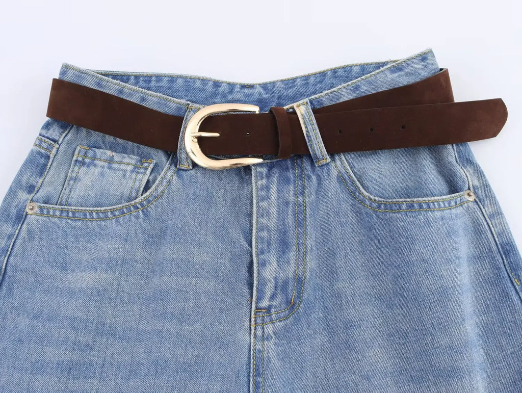 Women's new chic fashion With belt loose side pockets casual versatile jeans retro high waisted zipper women's denim pants