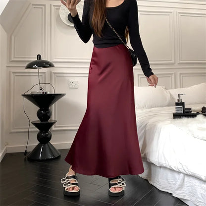 Satin Skirts for Women Korean Reviews Many Girls Clothes Women's 2025 Summer NEW High Waisted Mid Long Skirts Fashion women skir