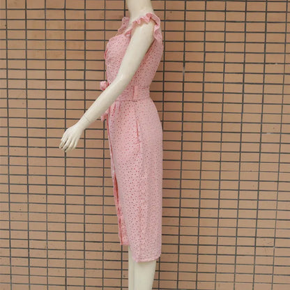 Women White Dress Lace Up Sexy Midi Vestidos Ruffles Sleeveless Bodycon Female Dresses 2022 Buttons Belt Elegant Ladies Clothes