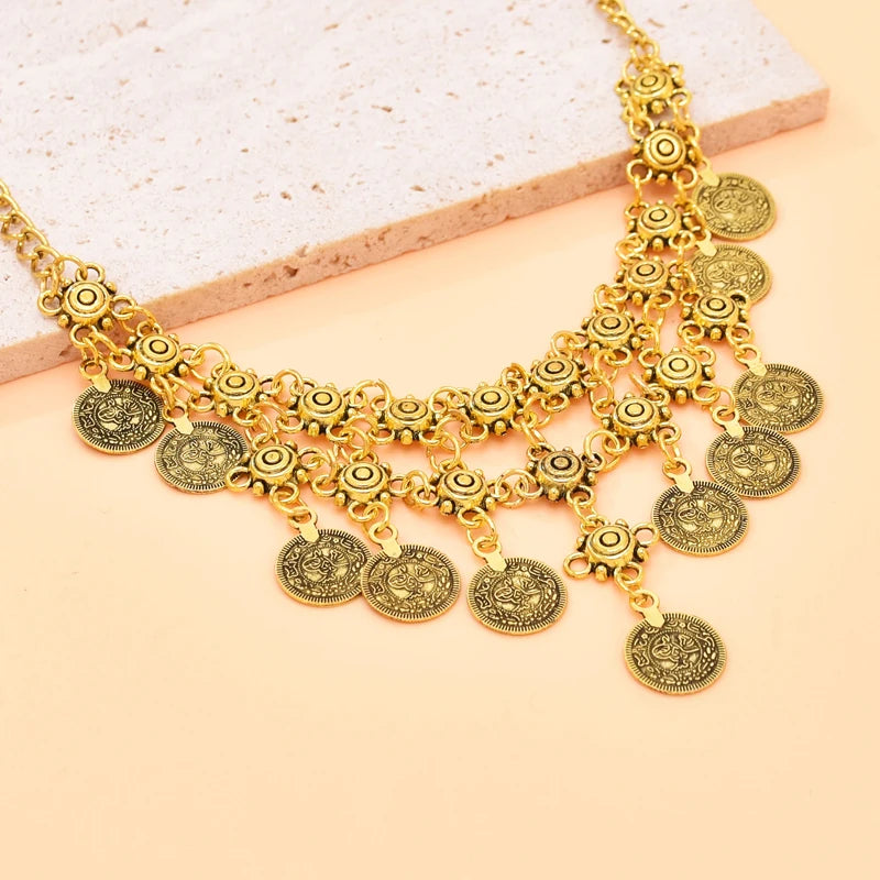 Vintage Coin Women Necklace Tassel Bohemian Ethnic Charms Chains Chokers Necklaces Statement Gypsy Turkish Necklaces Feminina