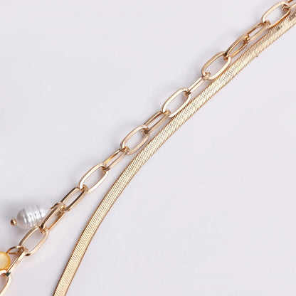 Women's pendant necklace natural geometric fashion imitation pearl jewelry color shell clavicle chain