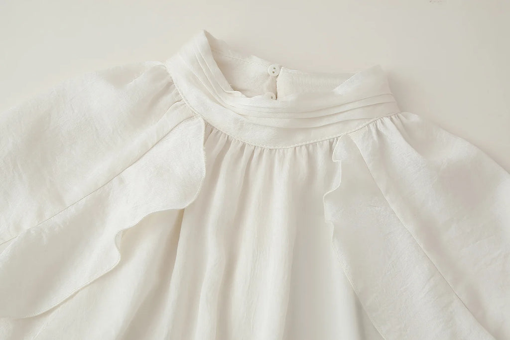 Woman 2025 Tops Ruffle Long Sleeve Top Elegant Womens Blouses Cropped Plain Shirts Beautiful Women's Blouses Vestidos Boho Dress