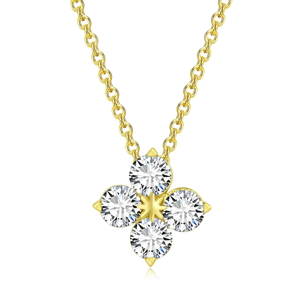 Women's Neck Chain Simple Daily Crystal Flower Pendant Necklaces Gold Color Chokers Birthday Gift For Girls Fashion Jewelry N087