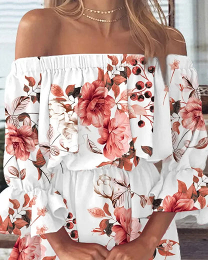 Women Sexy Top Summer Off Shoulder Floral Blouses Women 2023 Boho Casual Backless Blouse Female Holiday Slash Neck Tops Clothing