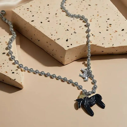 LATS White Black Green Blue Pink Color Enamel Colt Horse Pendant Necklaces for Women Silver Plated Alloy Beads Chain Chokers