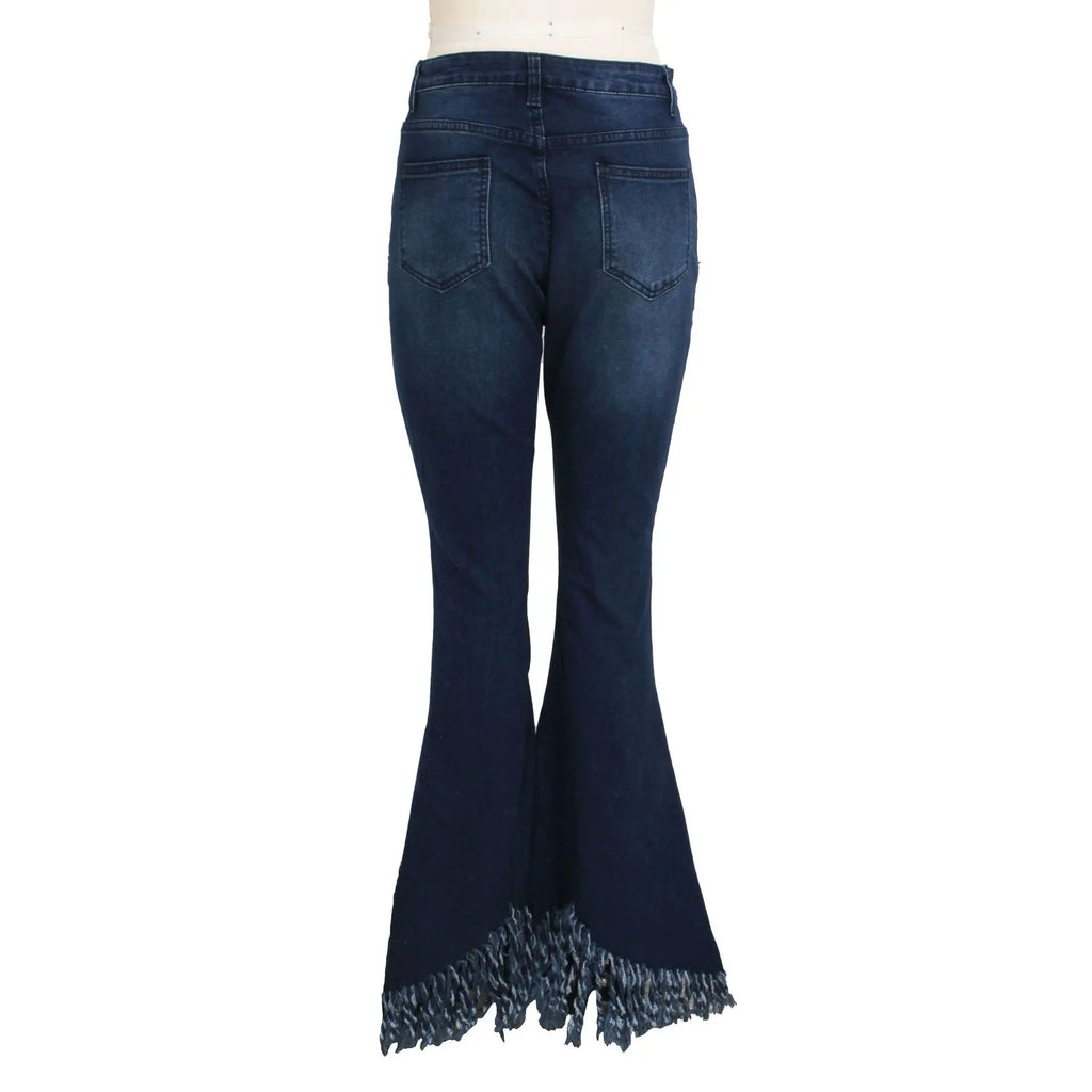 Jeans Women Long Pants Flare Pant Slim Fit Bodycon Y2k Streetwear Casual Elegant Splice Denim Trousers Solid Hole High Waist
