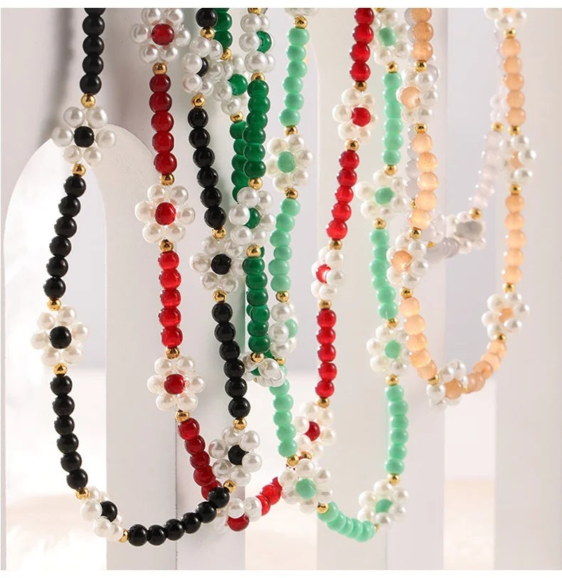 Women's Necklace Elegant Handmade Bead Color Natural Stone Woven Collarbone Chain Fashionable and Versatile Jewelry Accessories