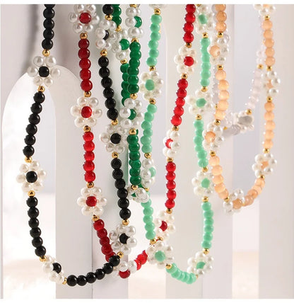 Women's Necklace Elegant Handmade Bead Color Natural Stone Woven Collarbone Chain Fashionable and Versatile Jewelry Accessories