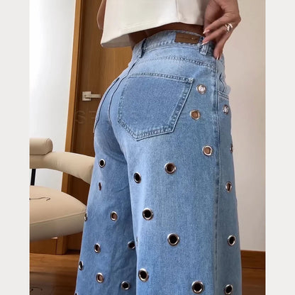 2024 New Women's Retro Flared Jeans Design Sense Casual Fitting Mid Waisted Wide Leg Pants Fashion Loose Autumn Winter Trousers