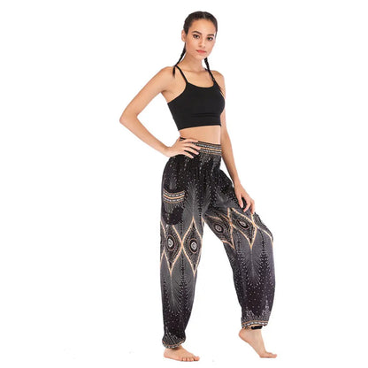 Women's Yoga Pants Printed Ethnic Style Loose Yoga Trousers Bloomers High Waist Fitness Sports Crotch Dance Palazzo Sweatpants