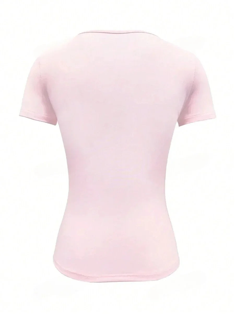Summer Women's Tops Causal Basic T-Shirts Scoop Neck Short Sleeved Crop Tops Cute Slim Fit Tees Pullovers Clothing Y2K 2025 New