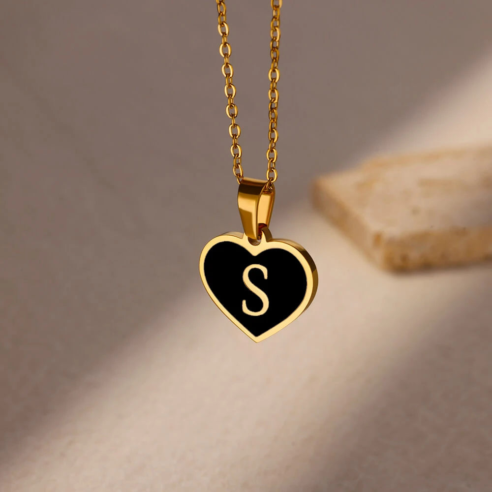 Initial Letter Necklaces for Women Clavicle Chain Heart Pendant Necklaces Alphabet Stainless Steel Jewelry Freeshipping collares
