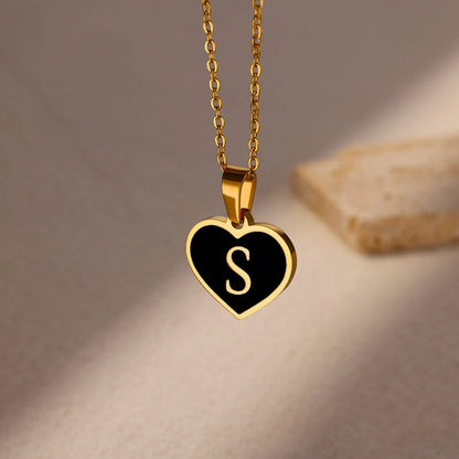 Initial Letter Necklaces for Women Clavicle Chain Heart Pendant Necklaces Alphabet Stainless Steel Jewelry Freeshipping collares