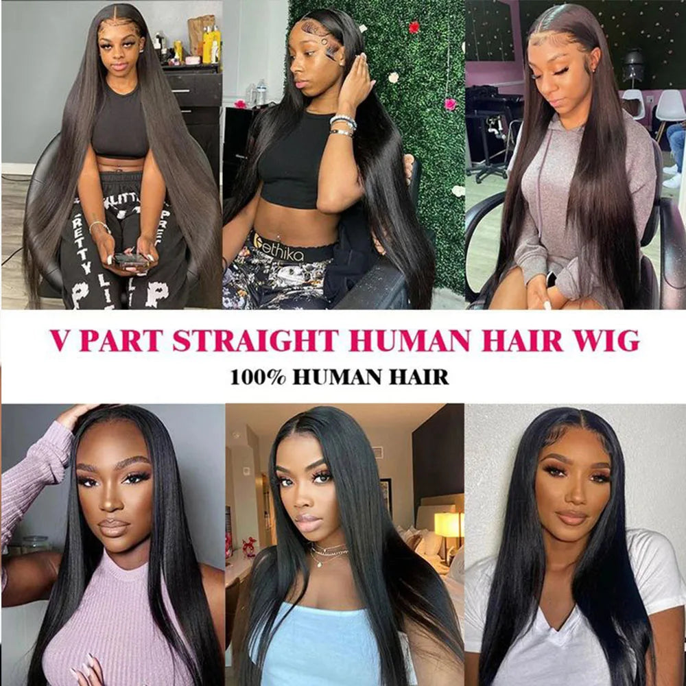 V Part Wig Straight Long Human Hair Wigs Mongolian Straight V Part Human Hair Wigs V Part Machine Made Wigs No Leave Out