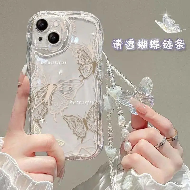 Fashion Butterfly Hand Chain Phone Case For Realme C67 C63 C53 C65 C11 C33 C31 C35 C55 C21Y C20 C21 C12 C15 C25 C30 GT6 Cover