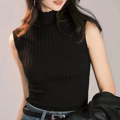 Black Tank Tops Women Sleeveless Knitted T-Shirts Crop Tops Female Elastic Slim Vests Casual 2025 Summer Spring Pullover Camis