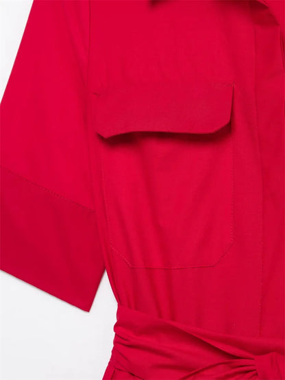 Women's Dresses New Spring 2025 Red Dress Elegant and Romantic Passionate and Unrestrained Belt Embellishment