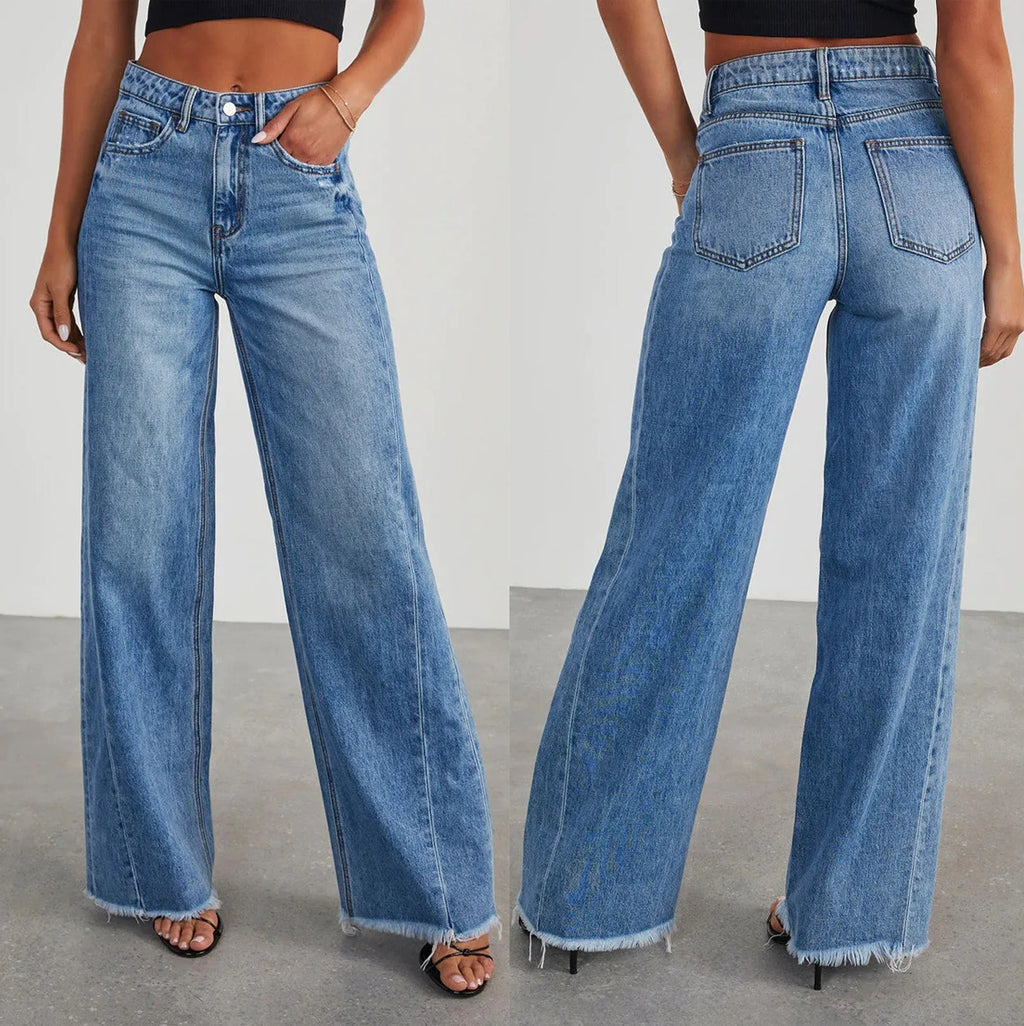 Women Denim Pants Trend Wide Leg Pants High Waist Fashion Loose Trousers Spring Autumn Classic Straight Pants Pantalones  ﻿