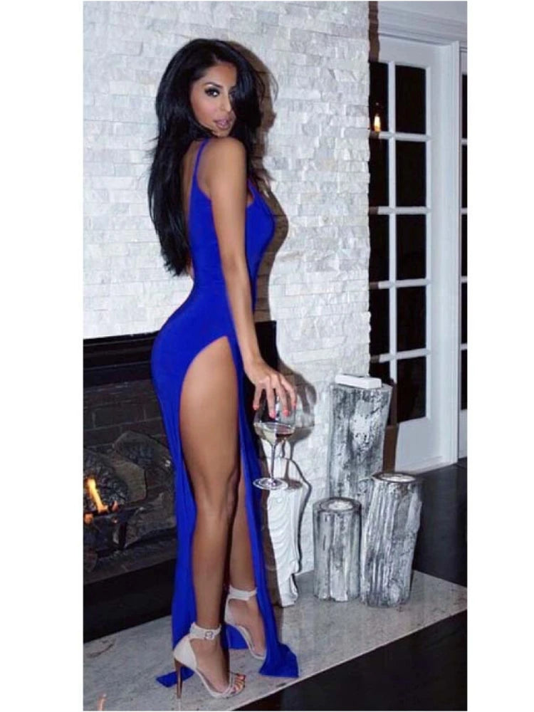Women's Dress Deep V Low Cut High Elastic Sexy Tight Dress Nightclub Side High Split Skirt Party Fun Banquet Bodycon Long Dress