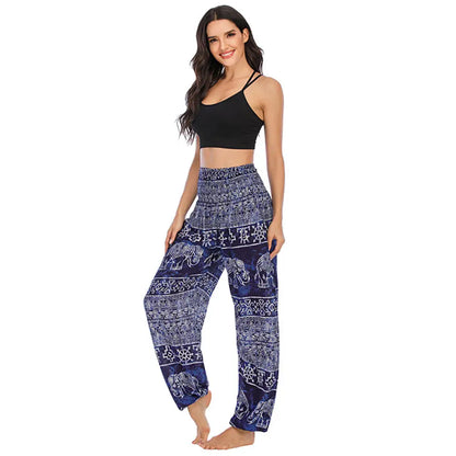 Women's Yoga Pants Printed Ethnic Style Loose Yoga Trousers Bloomers High Waist Fitness Sports Crotch Dance Palazzo Sweatpants