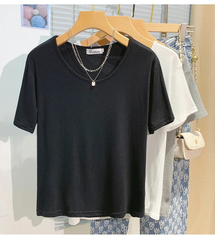 2025 Women T Shirt Girls T-Shirt Woman Clothes Tops Tshirt Female Short Sleeve Spring Tee Sexy Y2k Top White New