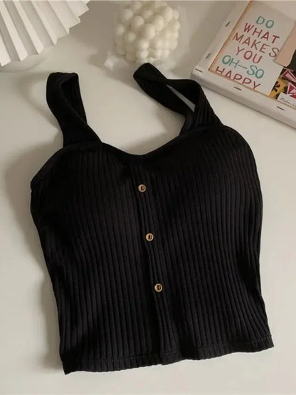 2025 Women's Cropped Tops with Bra Pads Summer Corset Korean Suspenders Vest Sexy Camisole Slim