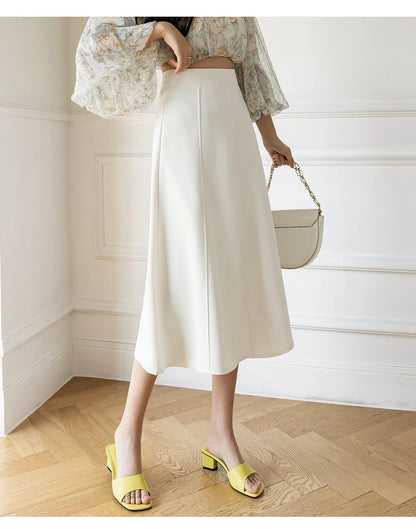 Women's Skirt 2025 Spring Women High Waist Solid Vintage Girl's Waist Down Skirt Knee-length A-line Fashion Thin Skirt for Women