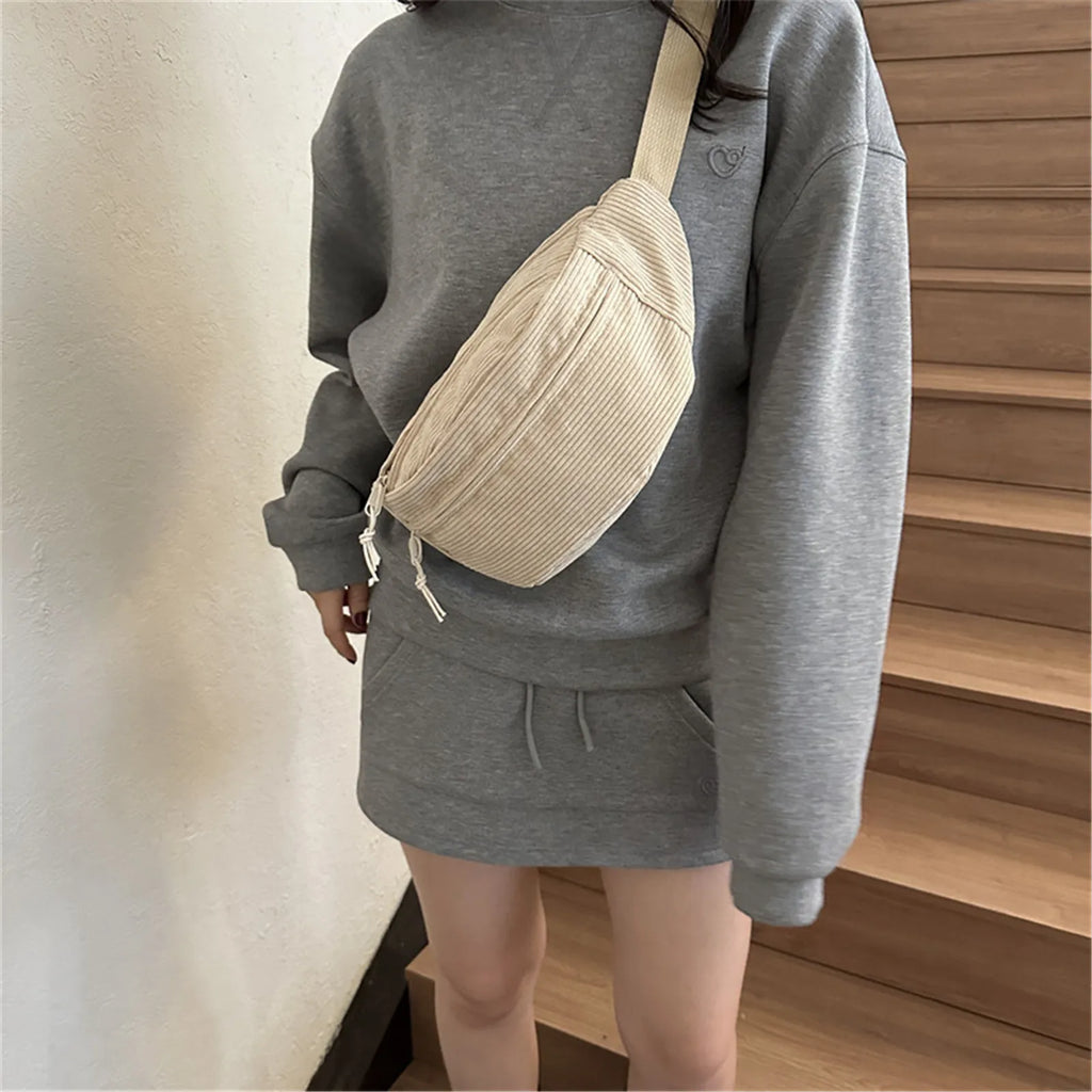 Women Waist Bag Fashion New Student Shoulder Crossbody Bag Corduroy Niche Chest Bag Banana Belt Bags Ladies Handbag
