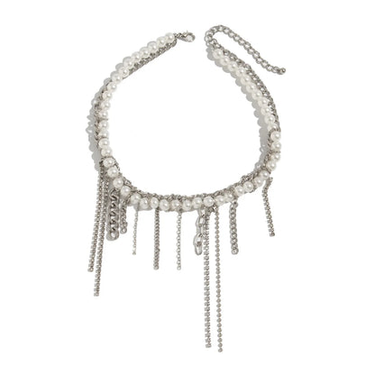 Necklaces for Women Heart-shaped Cross Imitation Pearl Tassel Long Necklace Colliers Femmes Girl Stuff