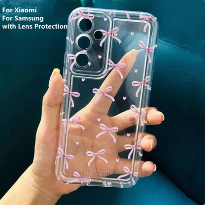Pink Hear Bow Phone Case for Xiaomi Redmi Note 13 Pro Plus 5G 12 4G 11 10 Pro 9 11S 10S 9S  12C 13C Airbag Anti-fall TPU Cover