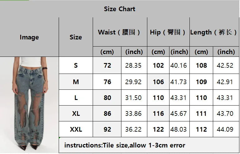 Women's Distressed Ripped Grunge Denim Jeans Gothic Dark High Waist Straight Leg Baggy Pants Trendy Hip Hop Streetwear Trousers
