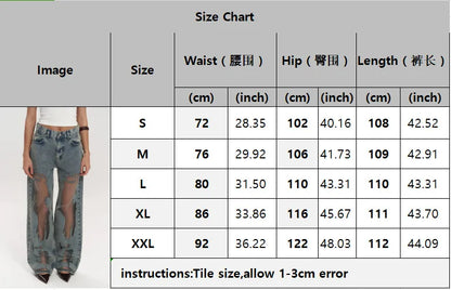 Women's Distressed Ripped Grunge Denim Jeans Gothic Dark High Waist Straight Leg Baggy Pants Trendy Hip Hop Streetwear Trousers