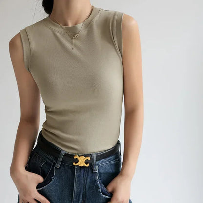 Women's Pure Cotton High Strecth Sleeveless Top Scoop Neck Breathable Solid Versatile Basic Camisole T-shirt Hot Tops for Women