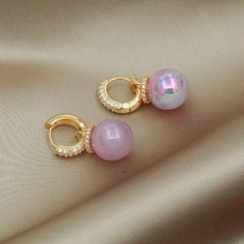 Korean Version High Quality New Atmospheric One Two Wear Colorful Blue Pearl Circle Ear Button Design Eardrop for Girls.