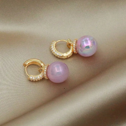 Korean Version High Quality New Atmospheric One Two Wear Colorful Blue Pearl Circle Ear Button Design Eardrop for Girls.