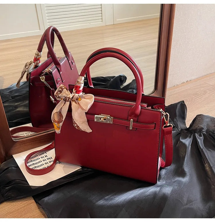 2025 New! Women's Red Tote Bag - Light Luxury, Large Capacity, Elegant Design, Versatile for Work & Party, Premium PU Leather