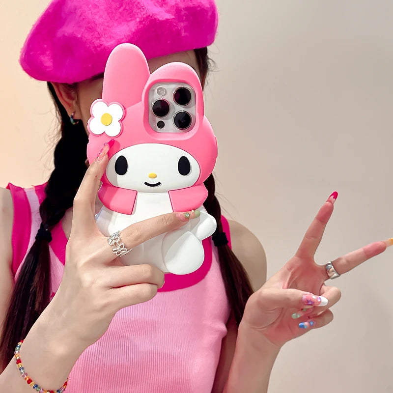 3D Kawaii Cute Cartoon Japan Sanrio Melody Phone Case For iPhone 15 Pro 14 13 12 11 Pro Max Cases Shockproof Soft Silicone Cover