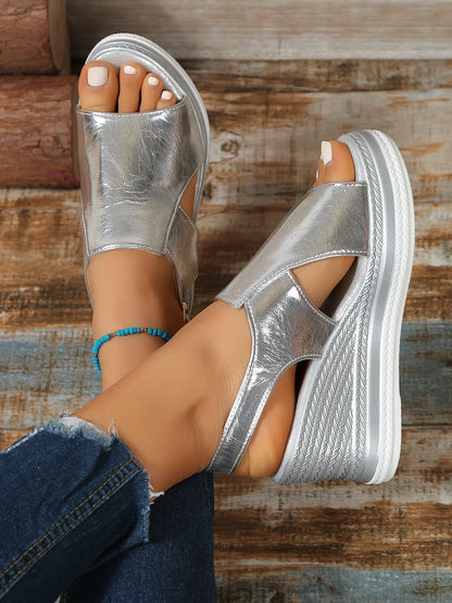 Women Shoes  Fashion Peep Toe Women Wedge Sandals Summer High-heeled Fish Mouth Shoes Soft Leather Height-increasing Beach Shoes