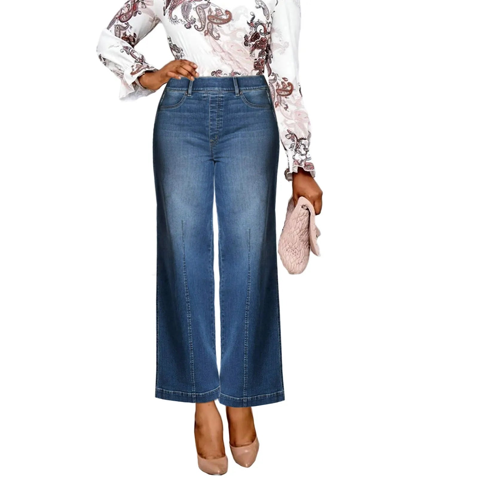 New Wide Leg Jeans For Women Seamed Front Wide Leg Jeans Solid Color Casual Fashion Trousers Pantalones De Mujer Pants For Women