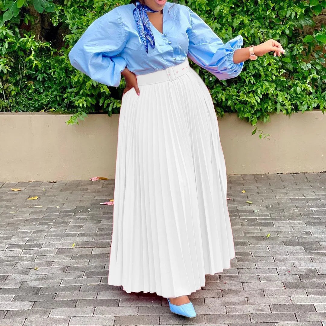 Elegant Pleated Skirts for Woman 2024 New High Waisted Belt Waisted Ankle Length Autumn Winter Wear Bottoms Skirts Clothes Hot