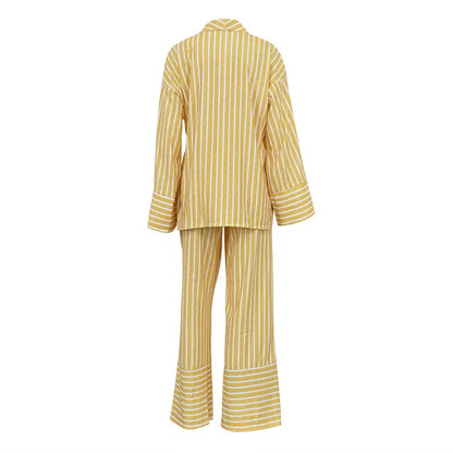 Women's Dress Sets Autumn New Striped Long-sleeved Loose Lace-up Top High-waisted Trousers Fashion Casual Suit for Women