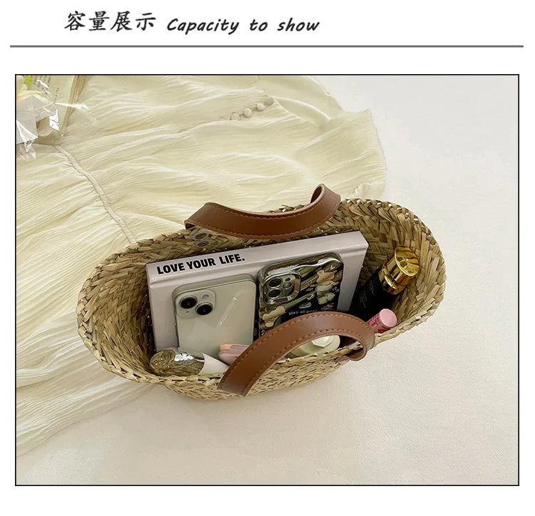 Wicker Woven Basket Bags for Women Handbag Summer Straw Rattan Bag Vacation Travel Beach Bag Handmade Bucket Bags Shopper Tote