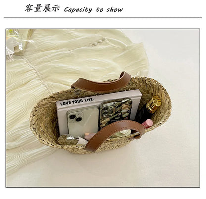 Wicker Woven Basket Bags for Women Handbag Summer Straw Rattan Bag Vacation Travel Beach Bag Handmade Bucket Bags Shopper Tote