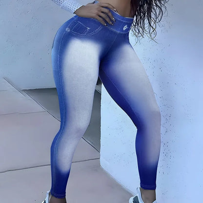 Women Love Fake Pocket Print Leggings High Waist Stretchy Jean Legging Fashion Casual Pencil Pants Yoga Fitness Slim Leggings