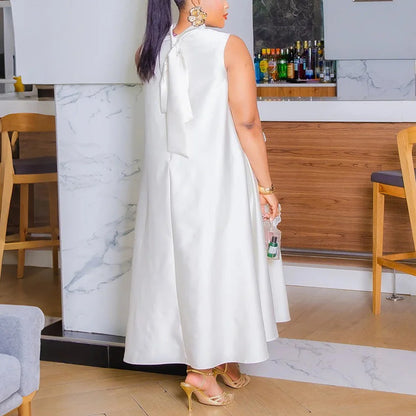 Elegant Dresses for Woman 2025 New O Neck Sleeveless Floral Decorate Straight Ankle Length Fashion Ladies Birthday Party Dress