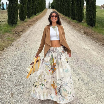 Skirts Summer Women's 2025 New Chic Printed High Waist Skirts Women's Summer Street Elegant Youth Holiday Skirt
