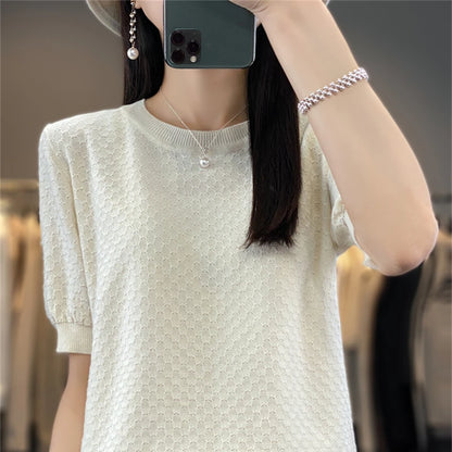 Women's T-shirt Summer 100% Cotton Sweater Short Sleeve Solid Color Round Neck Ladies Tops Loose Blouse Basic Pullover Tees