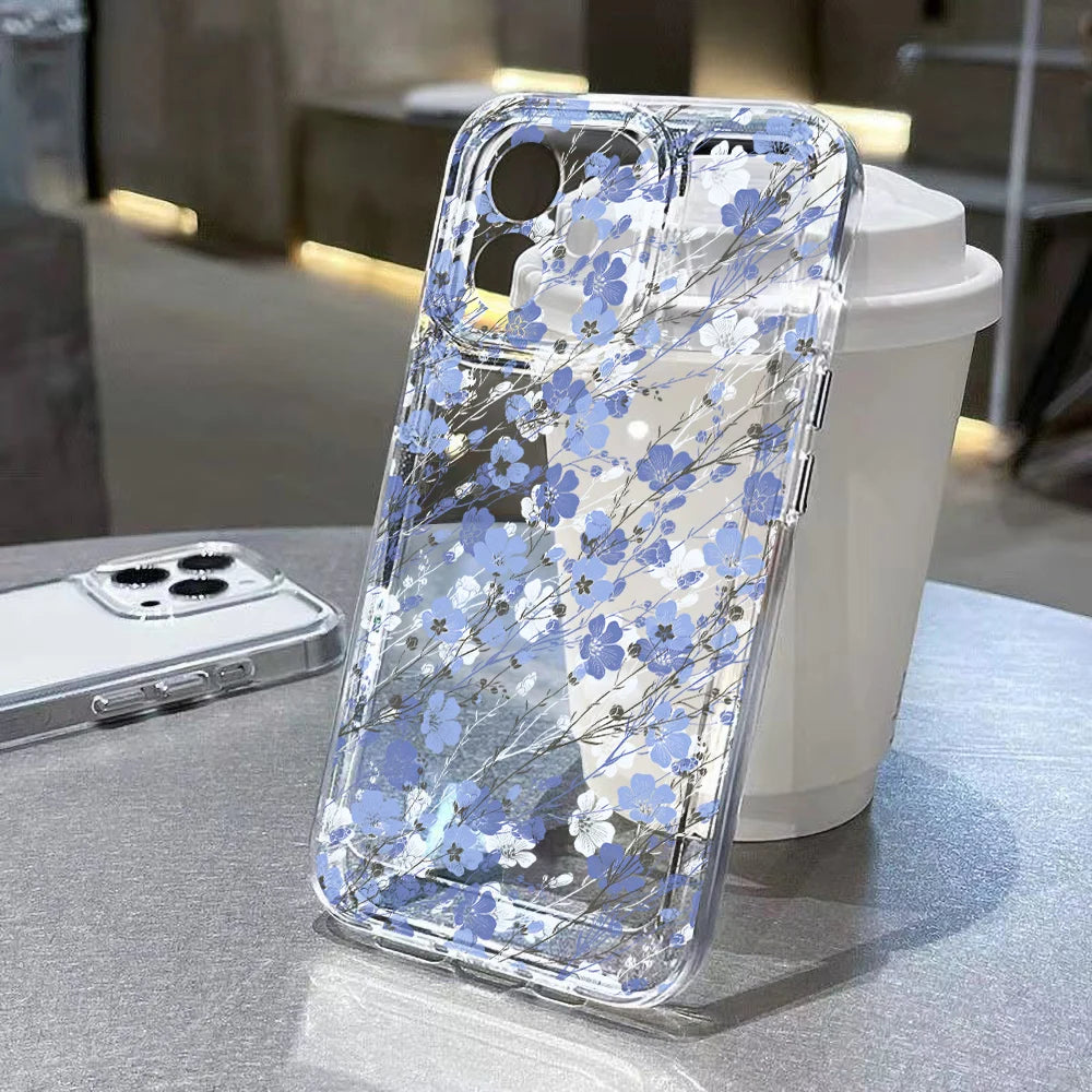Flower Case For iPhone 11 Cases iPhone 15 12 13 14 16 Pro Max X XR XS Max 14 15 Plus 16Pro iPhone16 Clear Shockproof Cover Funda